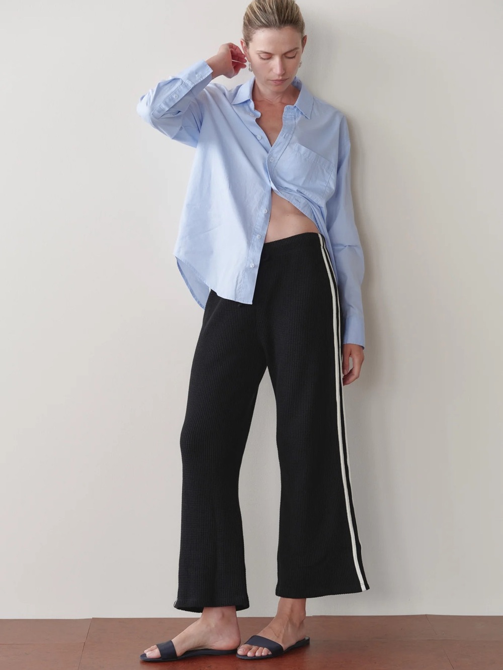 DONNI Thermal Crop Stripe Pant Jet Black Size Small - Picture 7 of 12
